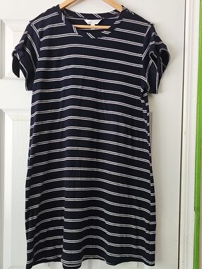 LC Lauren Conrad Navy & White Striped Tie-Sleeve Knit Mini Dress